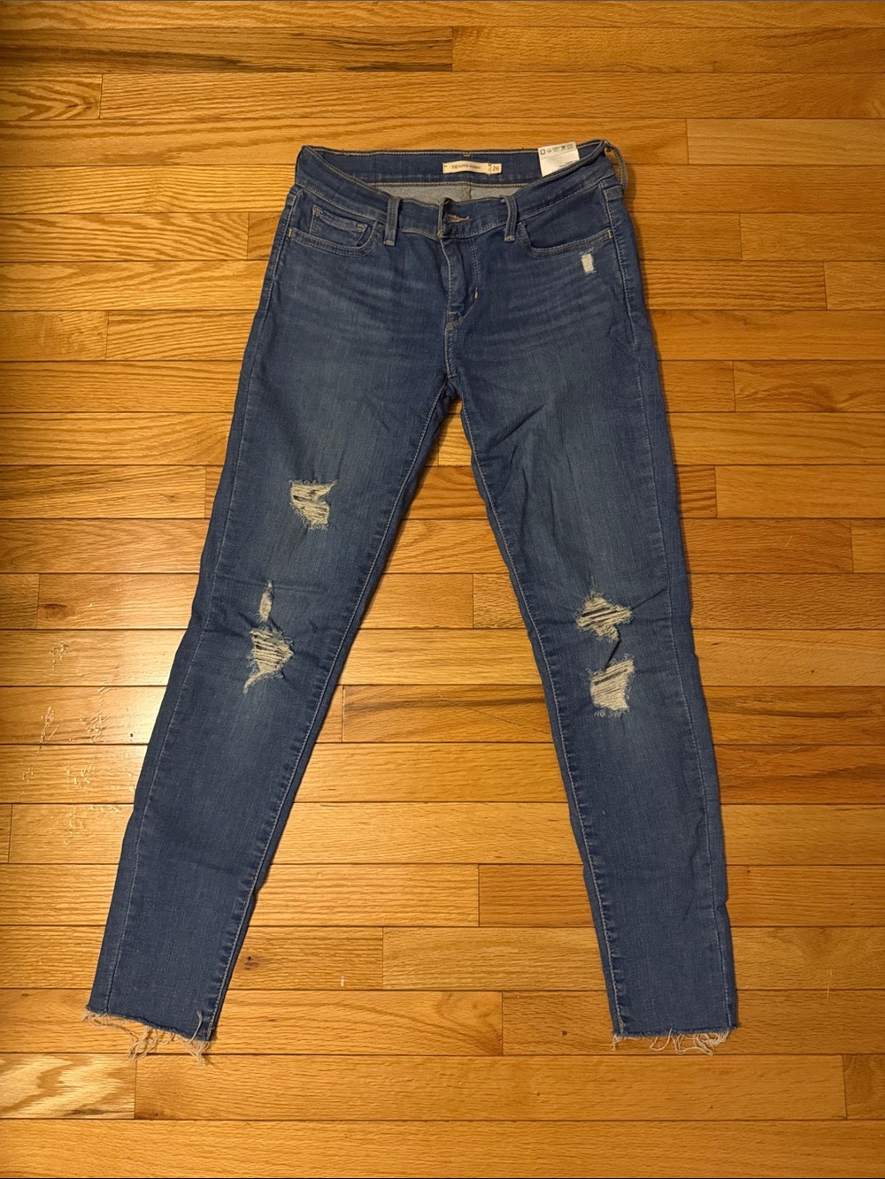 Dark Blue Distressed Women’s Jeans - Unbranded